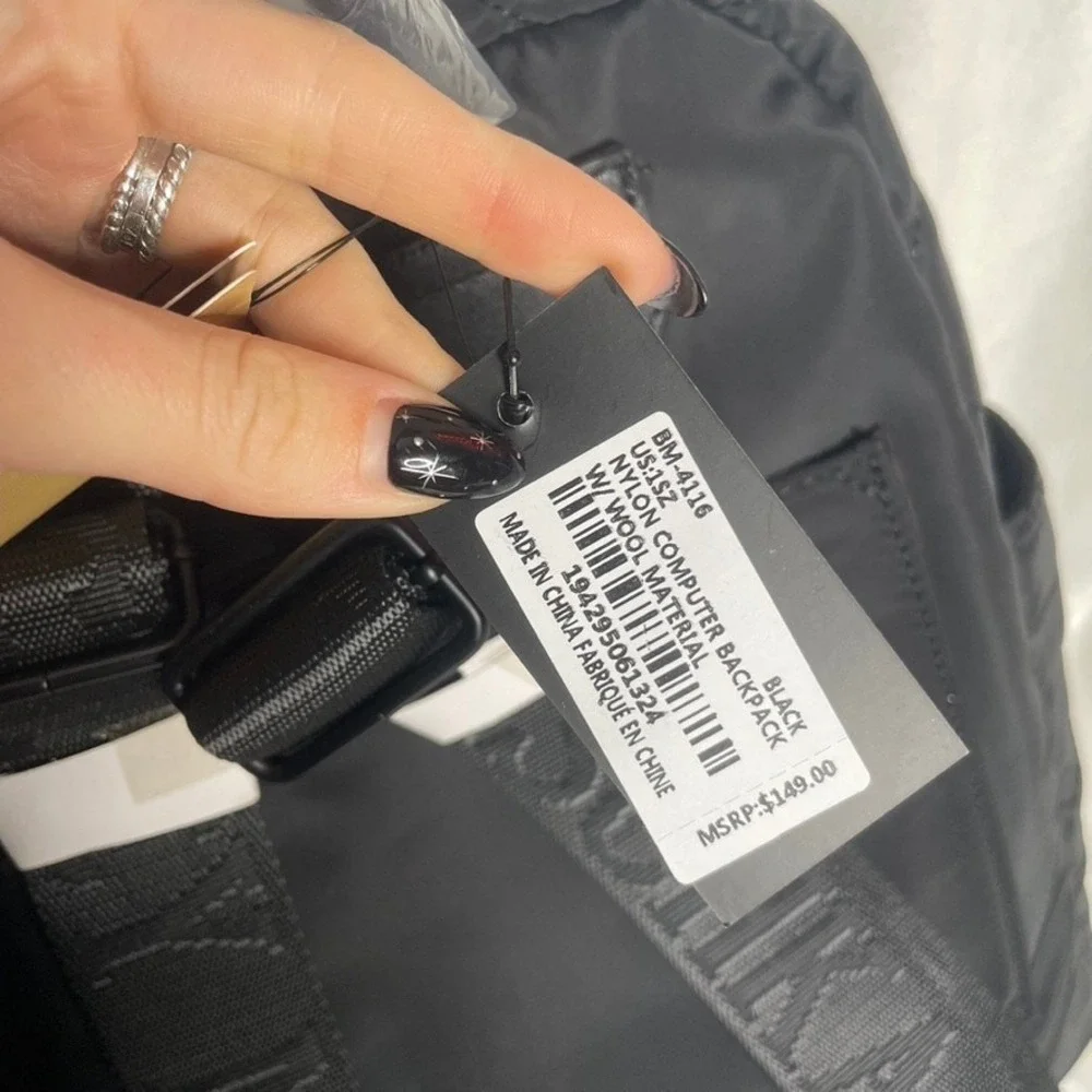 BADGLEY MISCHKA Black NWT Computer Backpack Bag Nylon Wool Plaid Tweed‎